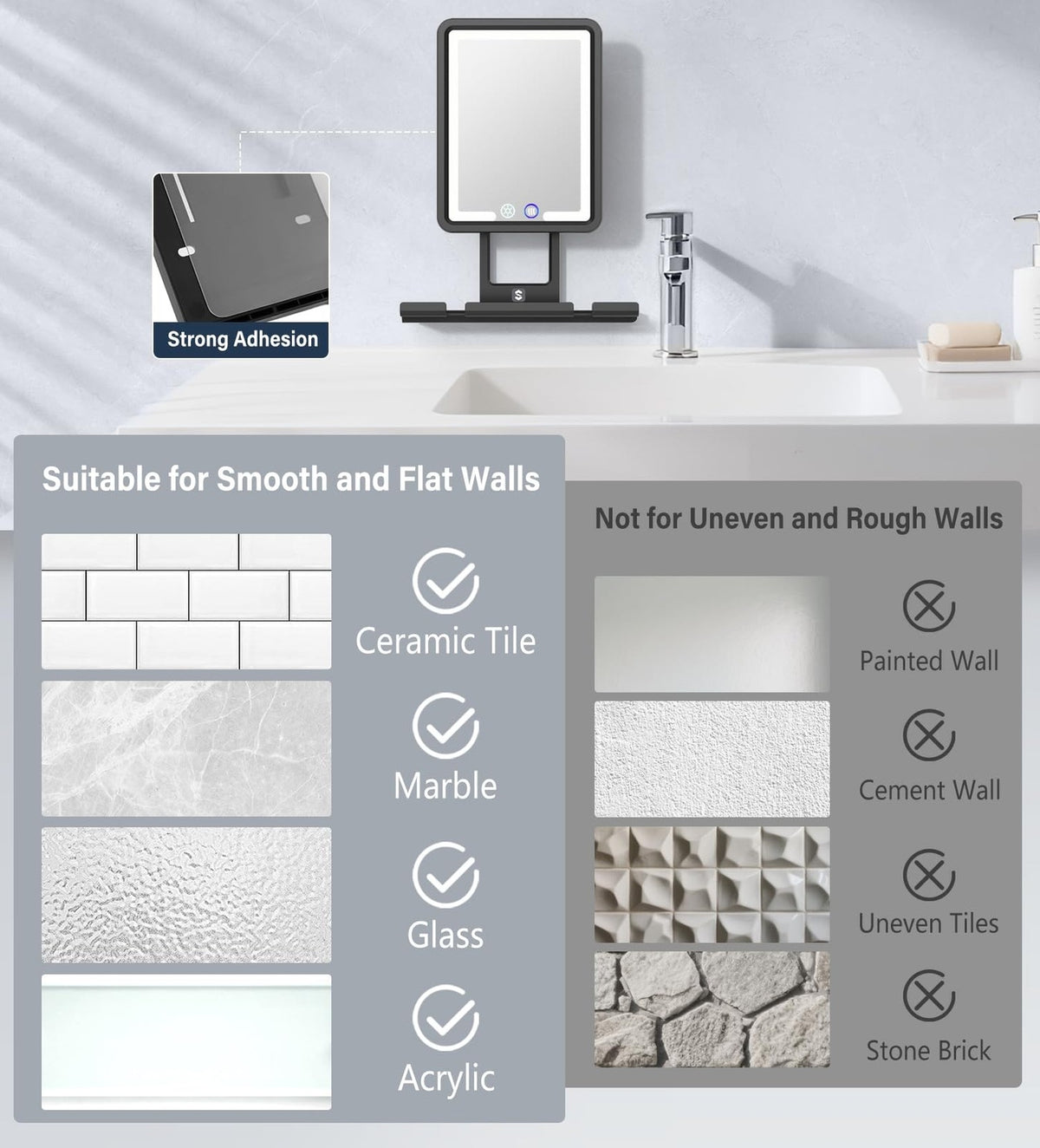 Shinowa Heated Fogless Shower Mirror with 360° Lighted LED, 100.4F Quick-Heat, Razor Tray