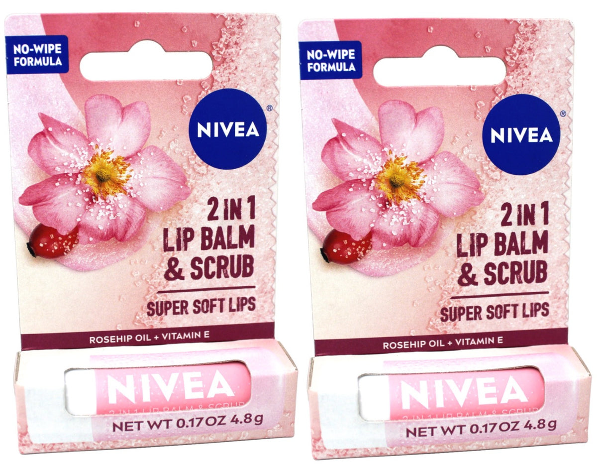 Lip Scrub & Balm Set with Rosehip Oil & Vitamin E - 2 Pack