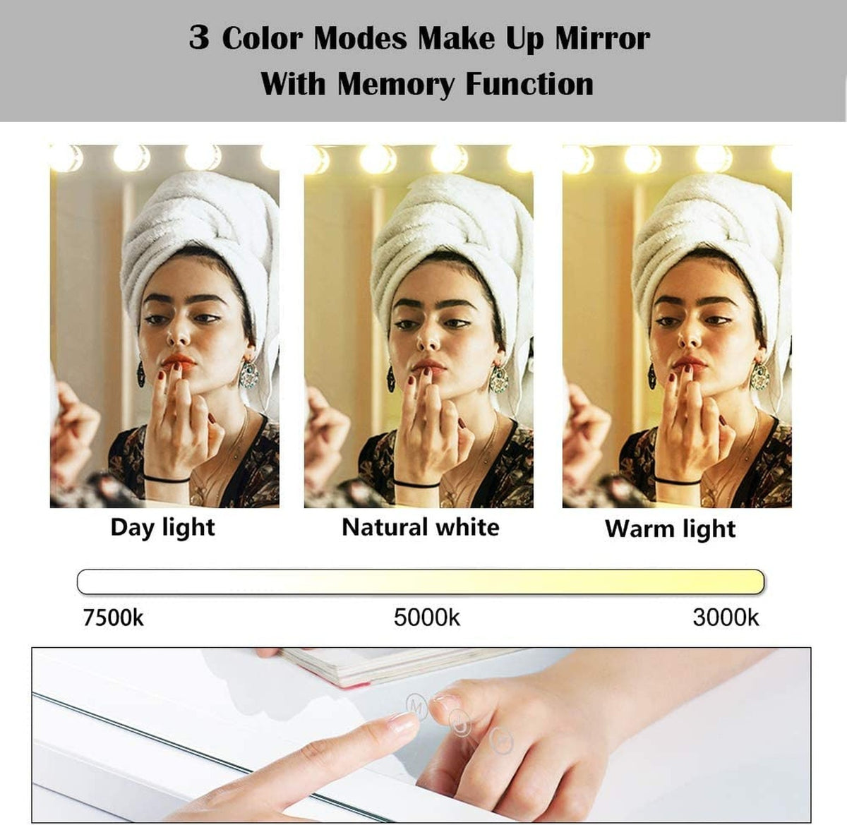 Large Hollywood Lighted Makeup Mirror with Dimmable LED & 10X Magnification