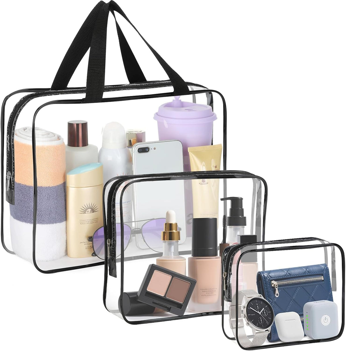 Large Waterproof Transparent Travel Cosmetic Bags Set - 3 Sizes