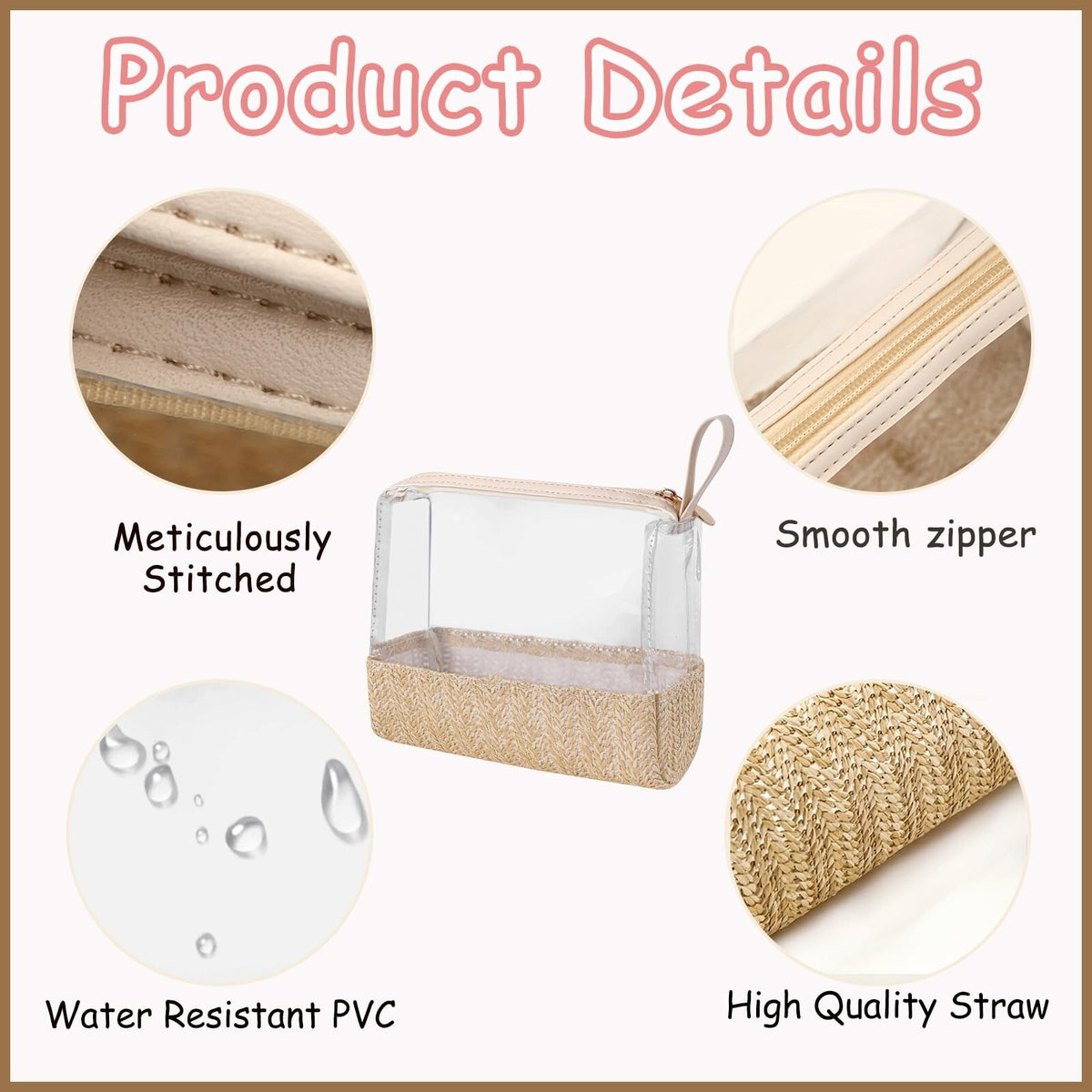 Large Clear Waterproof Makeup Bag with Handle - Travel Cosmetic Organizer
