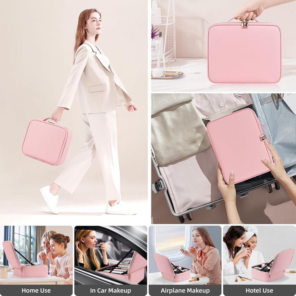 LED Lighted Makeup Organizer Bag with Illuminated Mirror Portable Travel Cosmetic Case