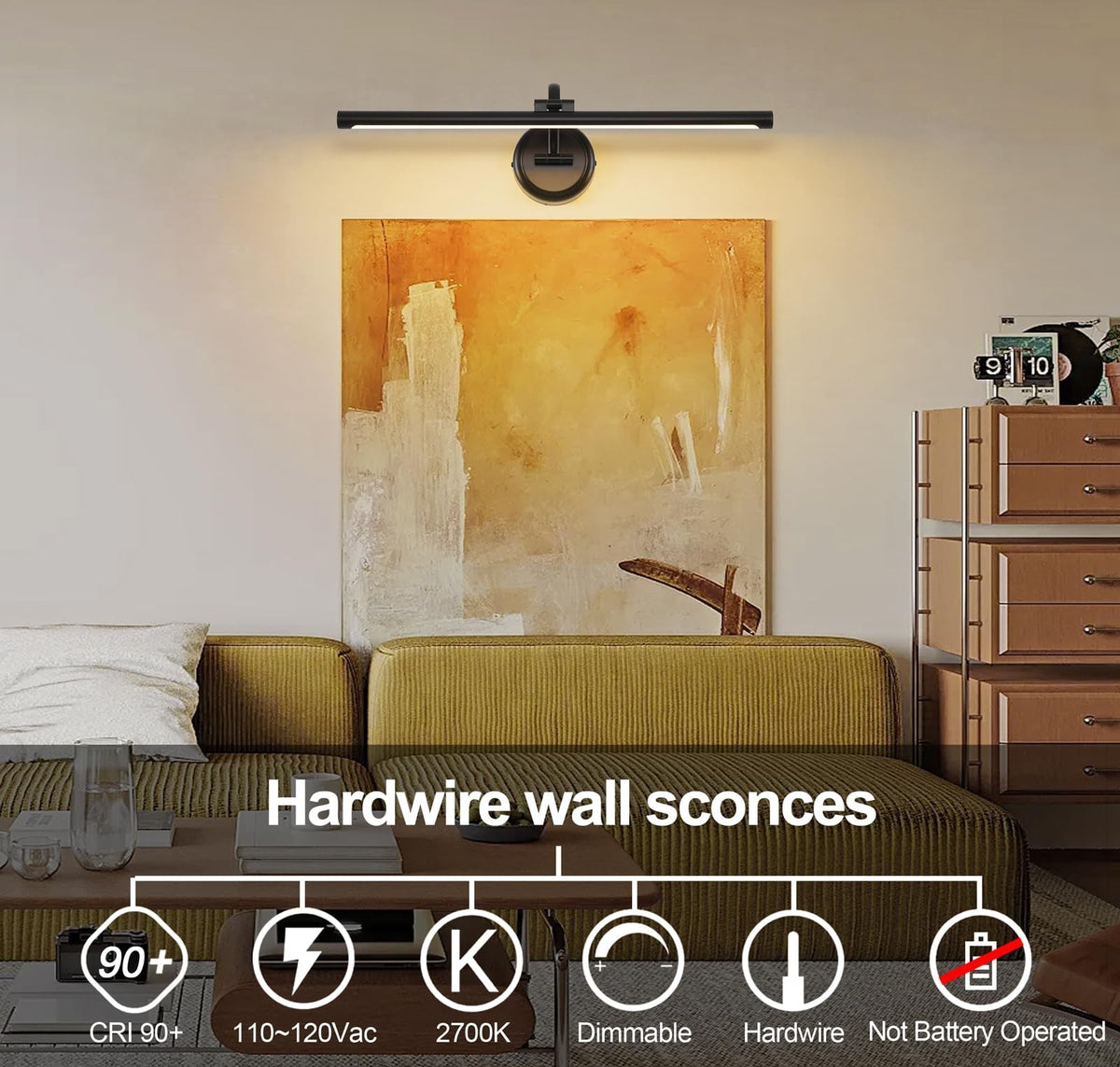 Dimmable 23.62-Inch Picture Light with Swing Arm, 2700K Warm White, Wall Mount