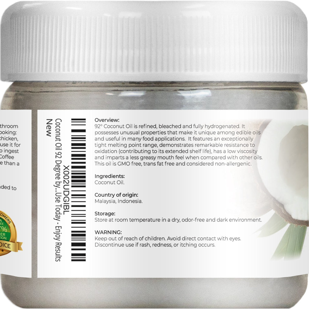 Pure Refined Coconut Oil 92 Degree - Multiple Sizes for Skincare & Cooking