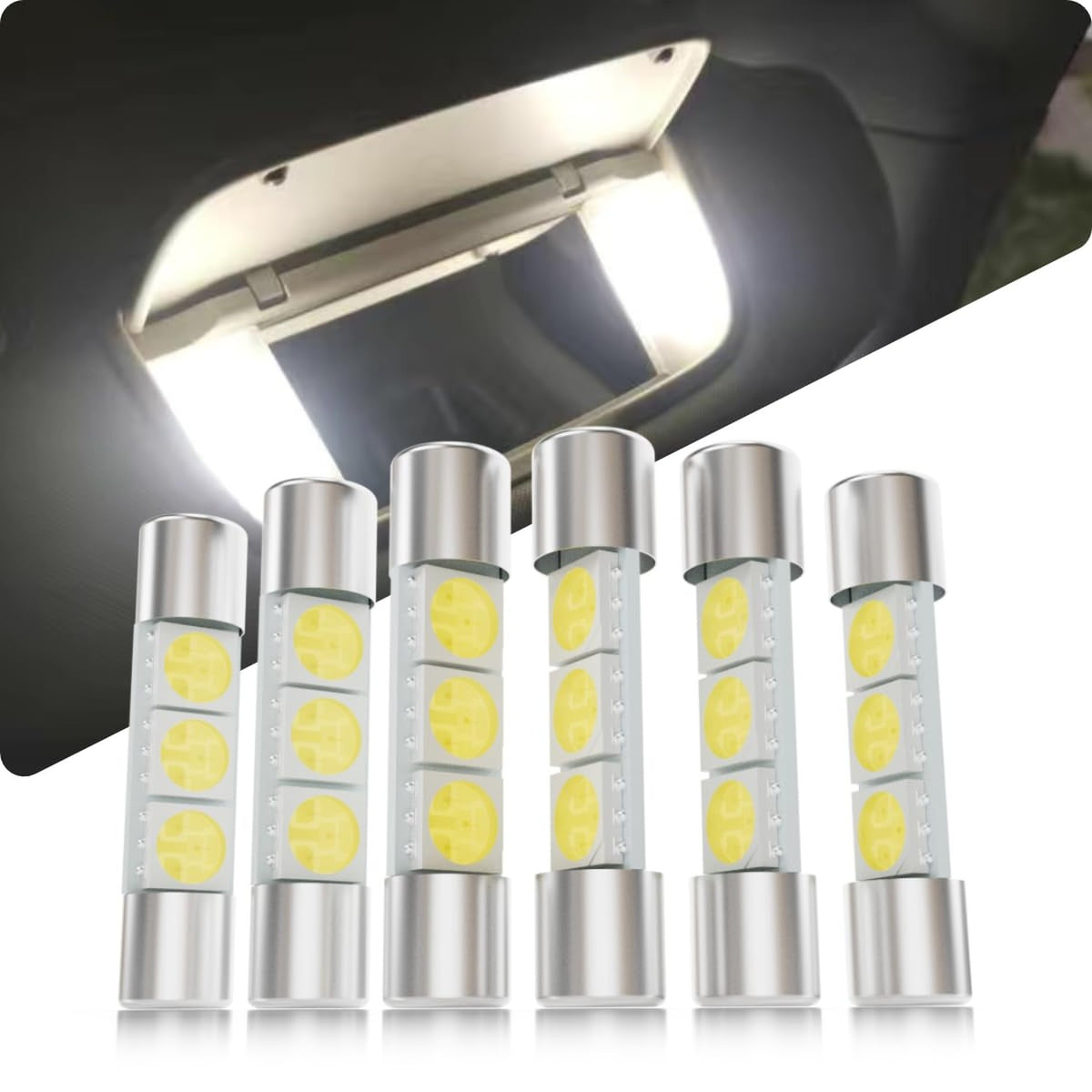 6 Pack 28mm & 29mm LED Car Vanity Mirror Lights - 6000K White Interior Bulbs