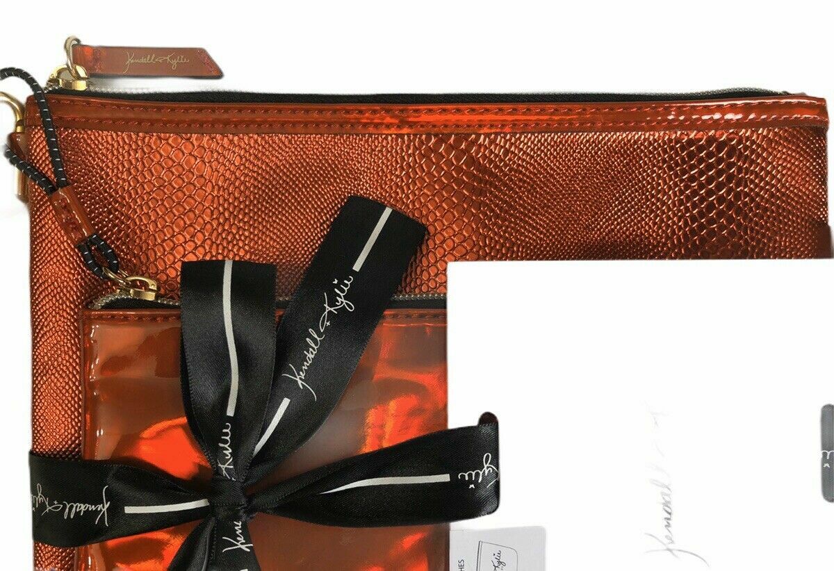 2-Piece Metallic Red Makeup & Travel Pouch Set - Removable Cosmetic Bags