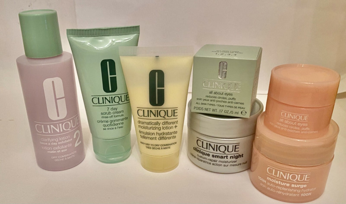 Clinique Skin Care Set of 7 Travel Size Face & Eye Creams & Toner