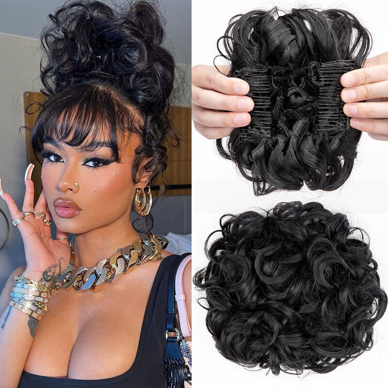 Women Ladies Curly Messy Bun Hair Piece Clip-In Extension - X-Large, Multiple Colors
