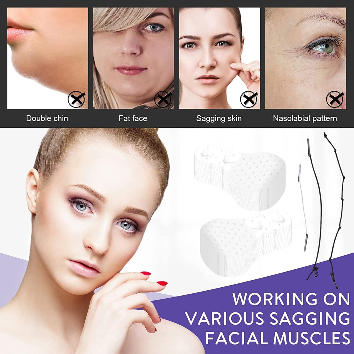 V Shape Face Lift Tape 80pcs Anti-Wrinkle Skin Tightening Invisible Facial Tapes