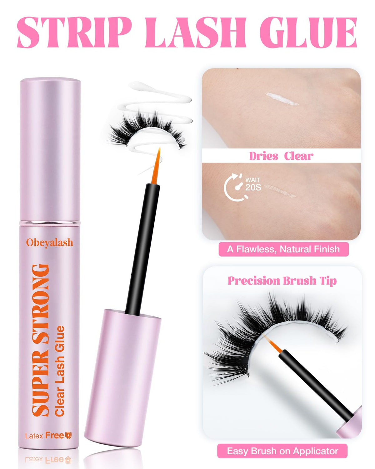 Strong Hold Waterproof Lash Glue 0.17oz - Clear, Latex-Free, Fast Drying