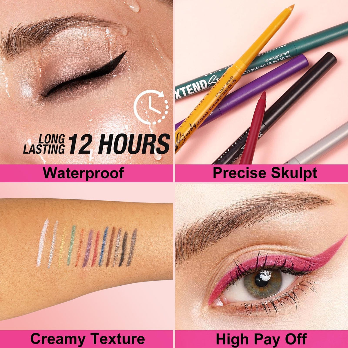 Waterproof Blue Eyeliner Pencil - Smudge-Proof, Retractable, Vegan & Cruelty-Free Makeup