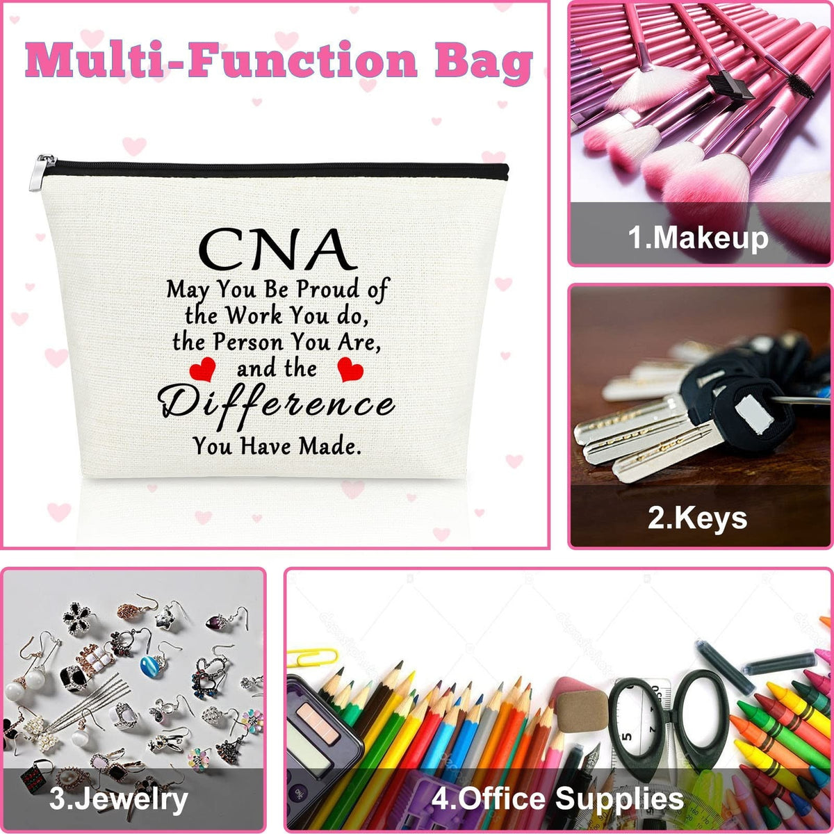 3-Piece CNA Makeup Bag Set - Travel Cosmetic & Toiletry Organizer for Nurses