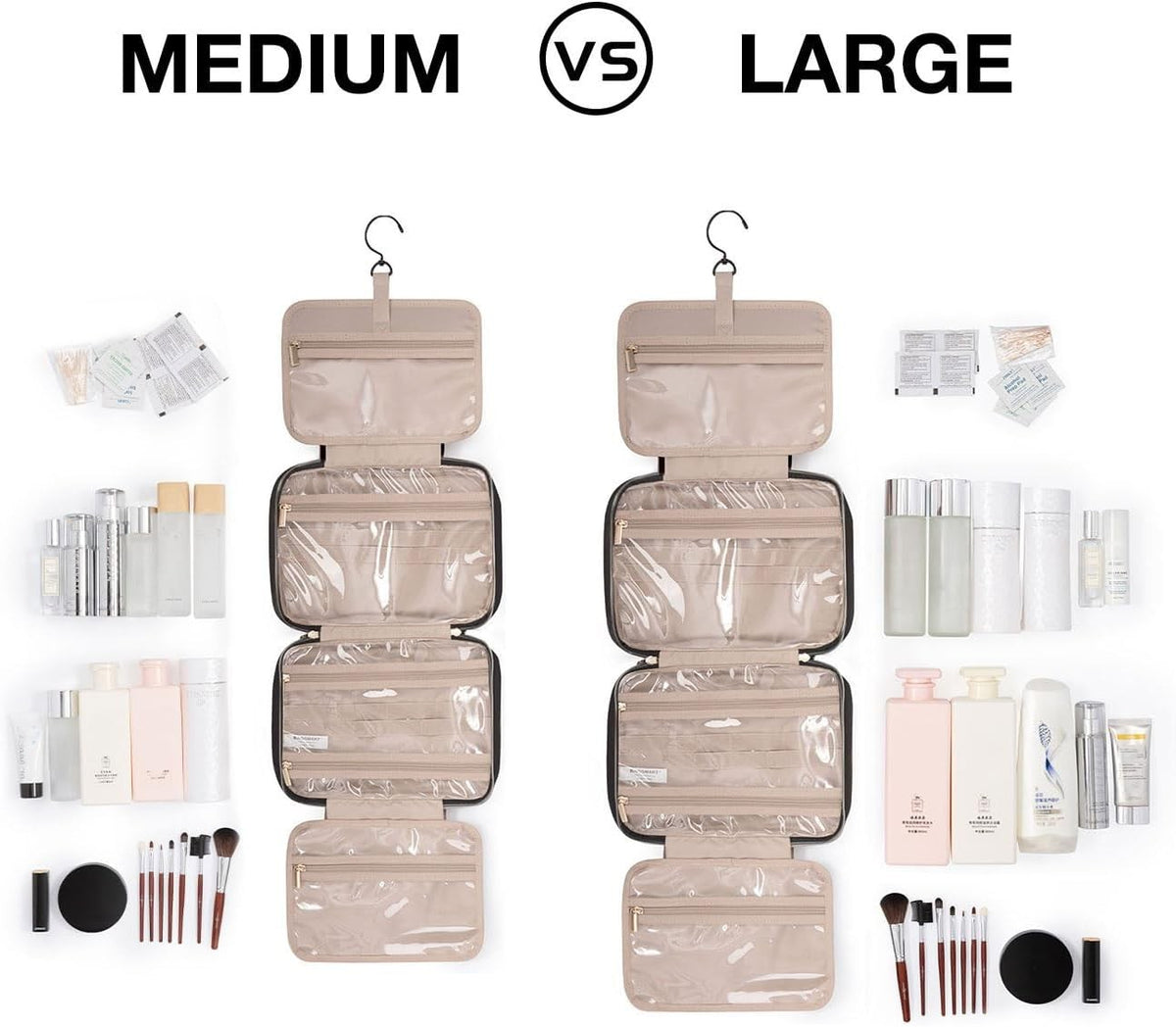 Large Water-Resistant Travel Toiletry Bag with Hanging Hook & Compartments