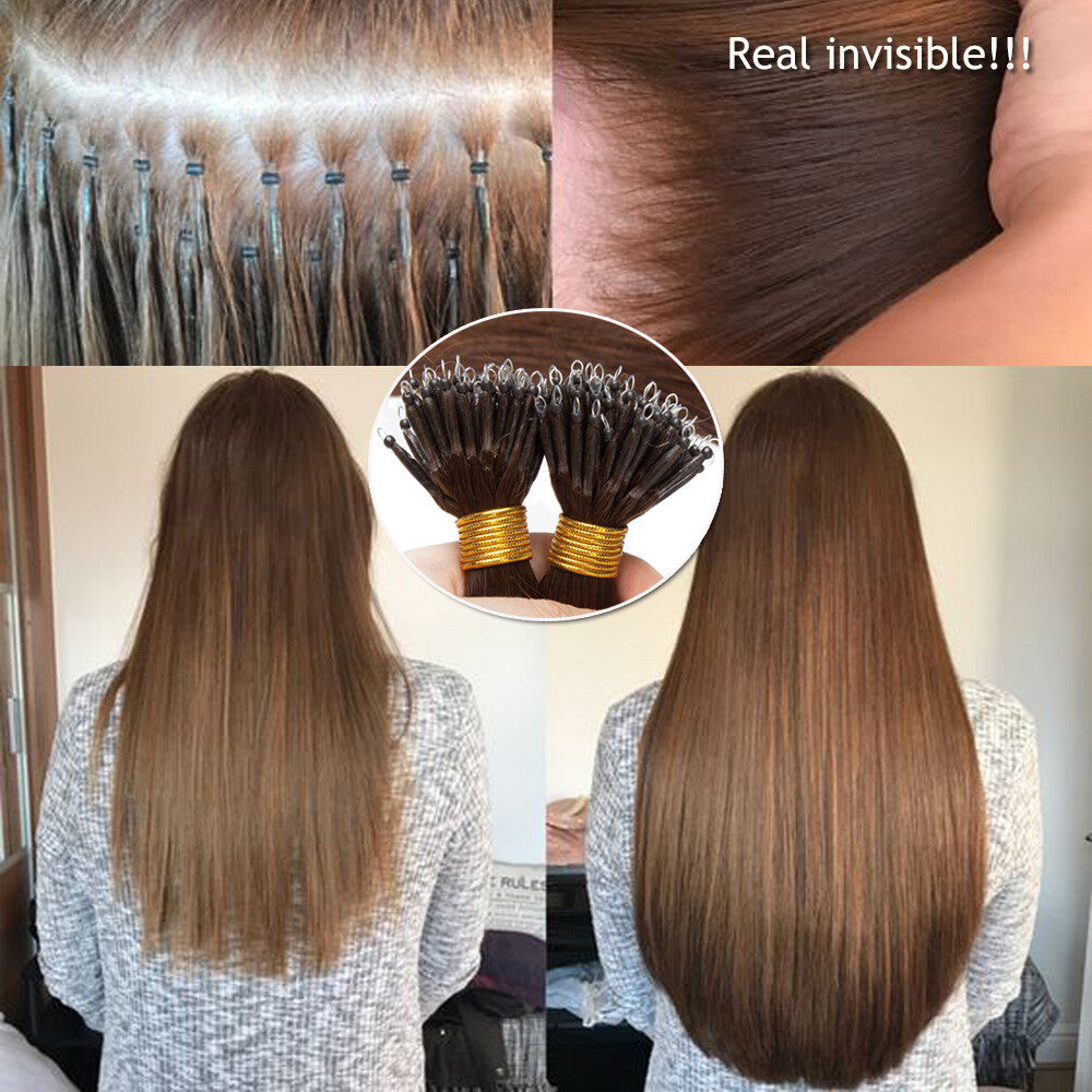 Beads Hair Extensions Nano Bean Remy Micro Loop Link I Tip - Multiple Colors & Lengths