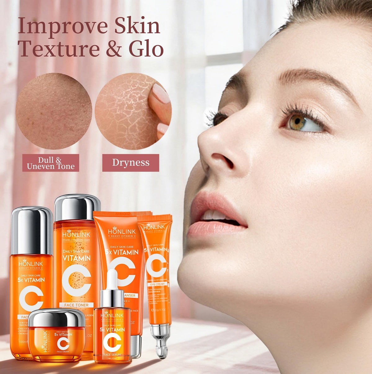 Vitamin C Niacinamide Facial Skincare Set - Complete 6-Step Routine for All Skin Types