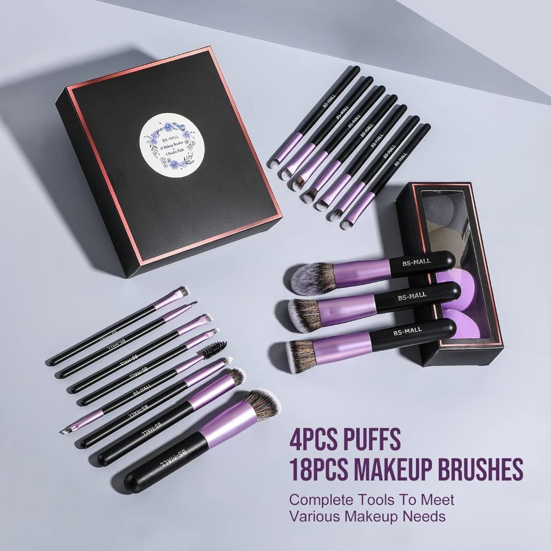 Professional Makeup Brush Set with 18 Nylon Pencils for Face Makeup - Purple