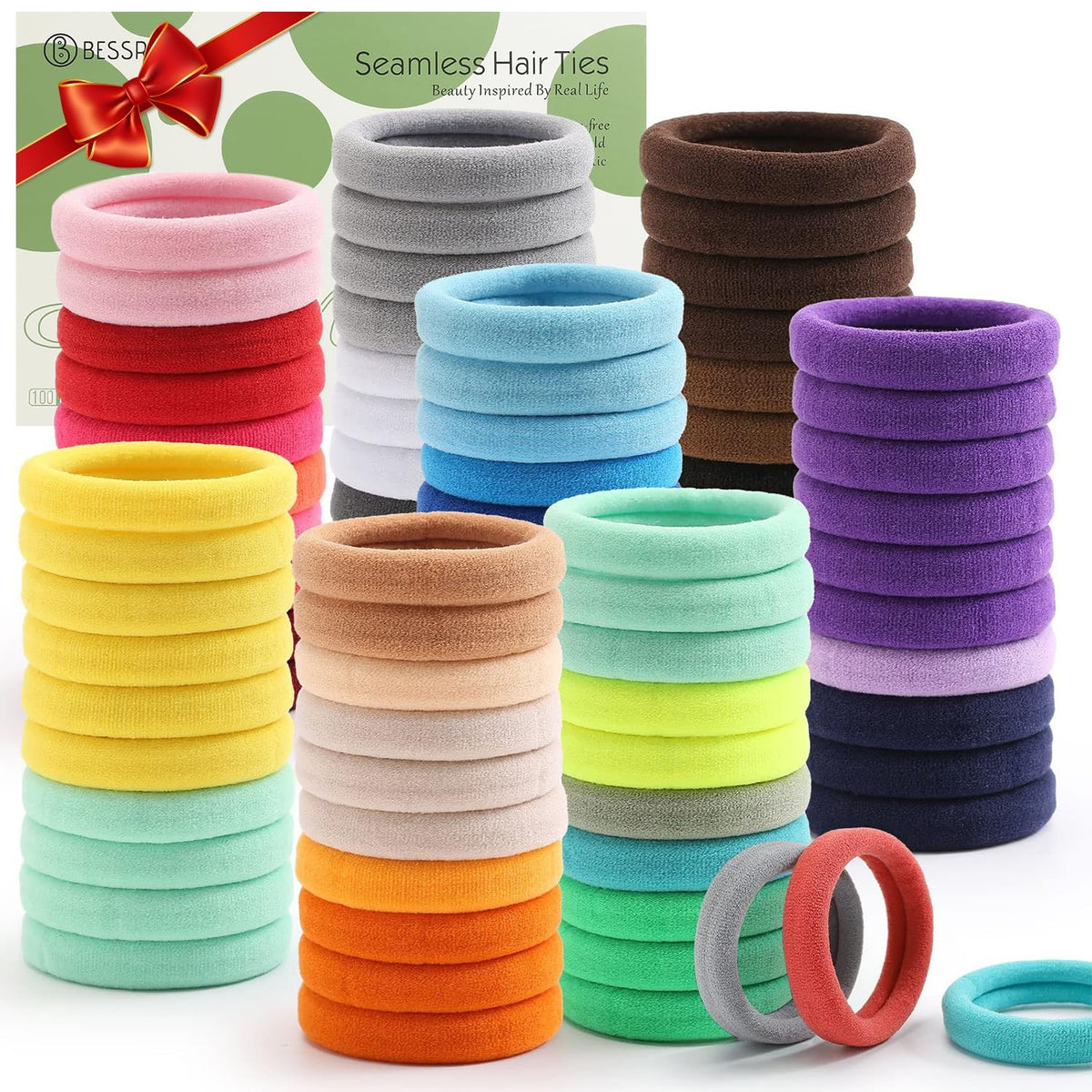Bessrung 100PCS Elastic Hair Ties, Seamless 100 Count (Pack of 1),