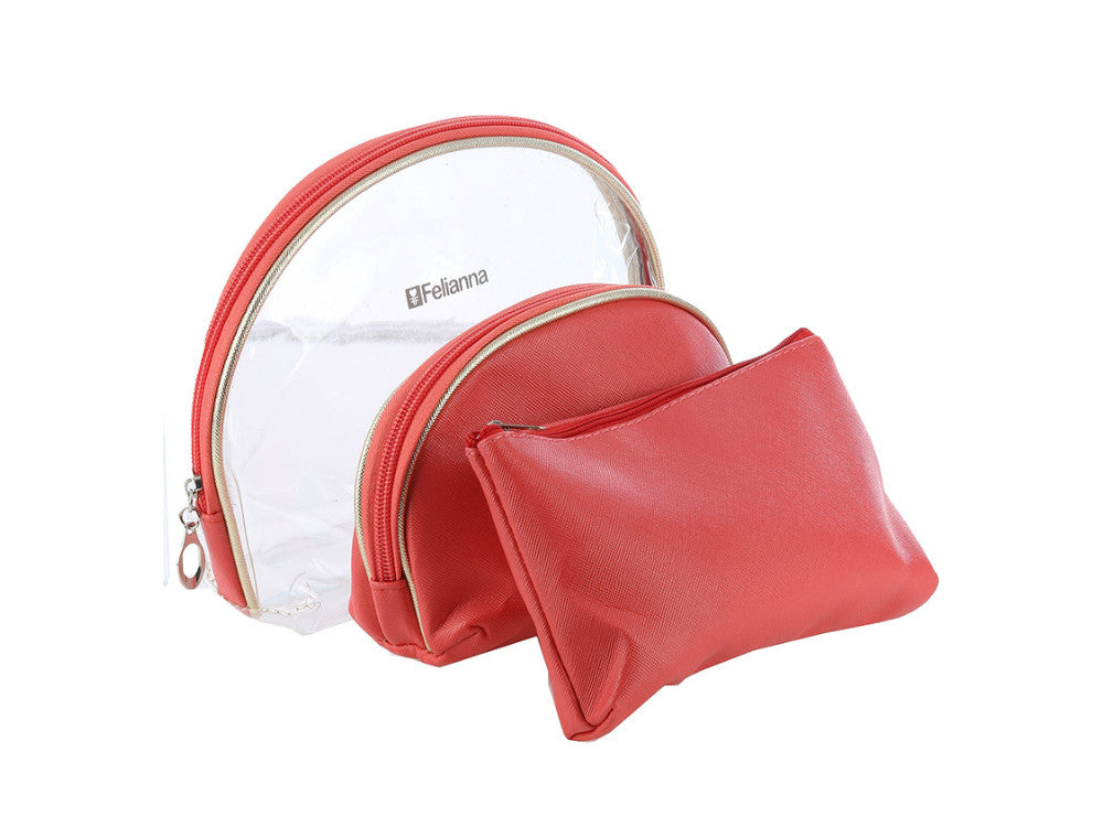 3 Pc Vinyl Makeup Cosmetic Bag Set with Zipper Closure
