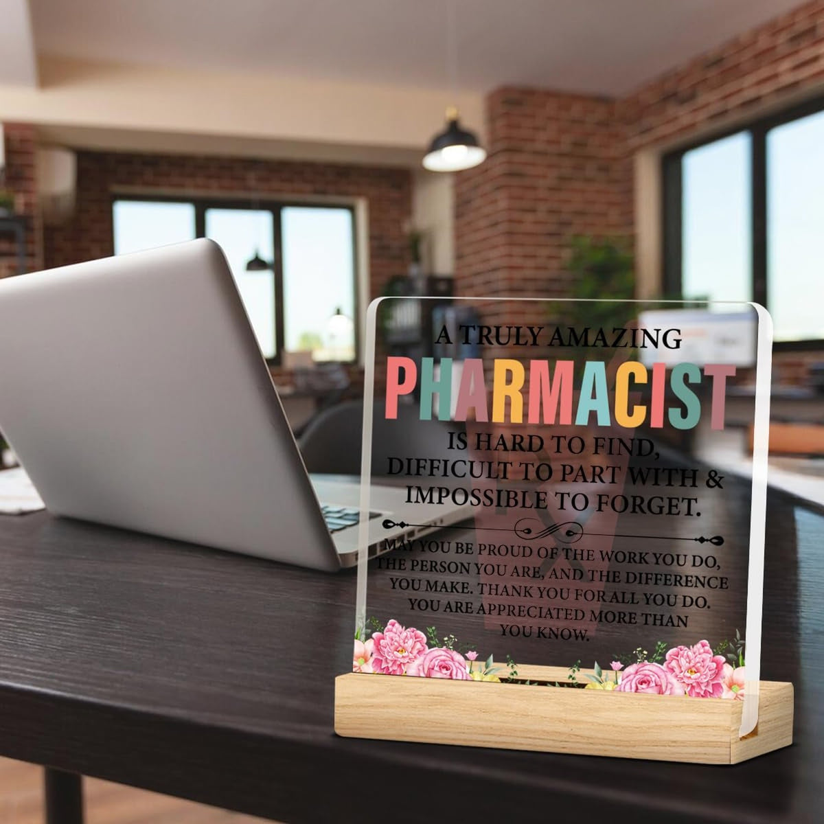 Pharmacist Appreciation Desk Sign - Space Themed Acrylic Plaque for Women & Techs