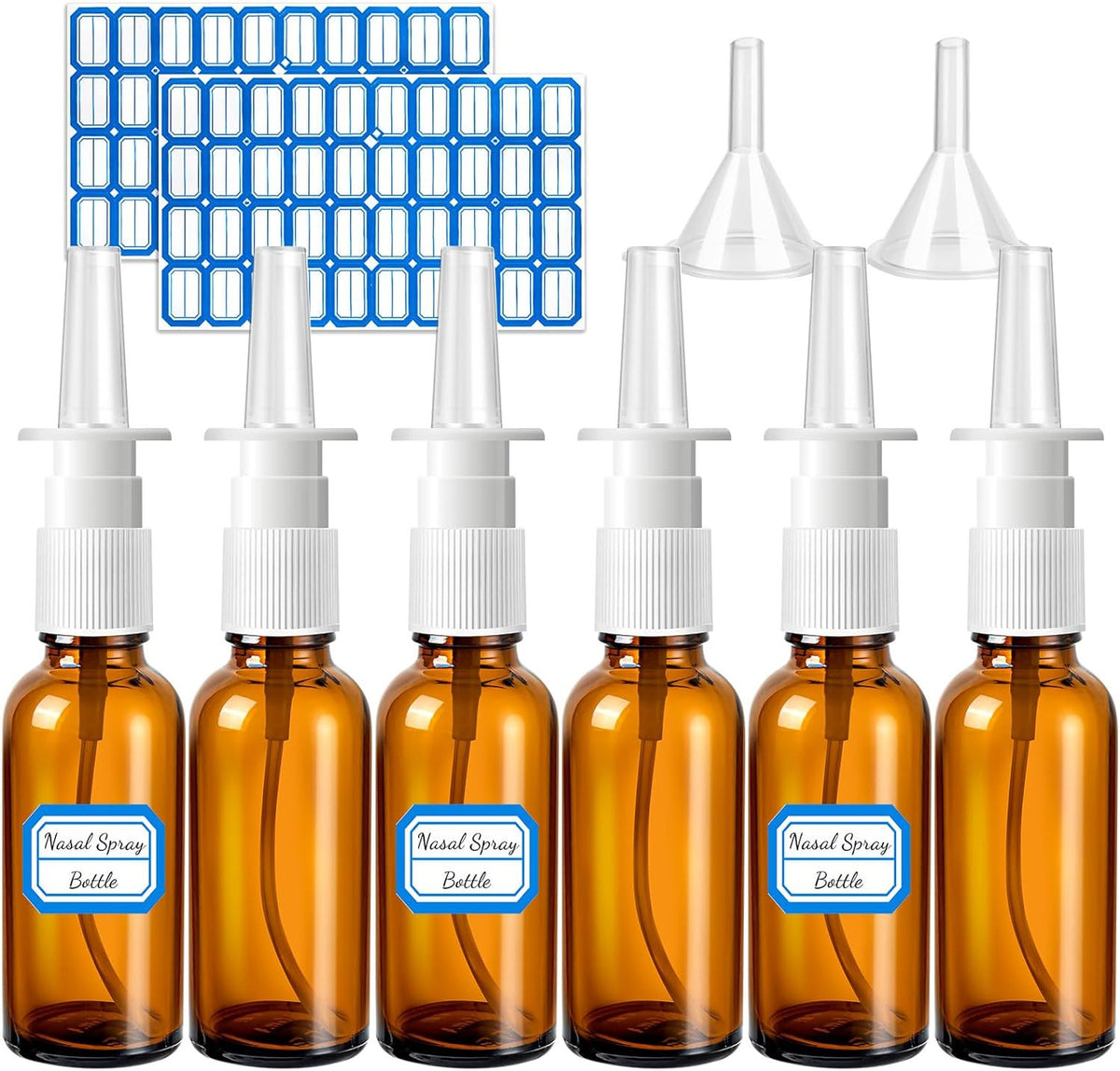Reusable Glass Nasal Spray Bottles Set - 30ml Fine Mist Spray, Travel Size