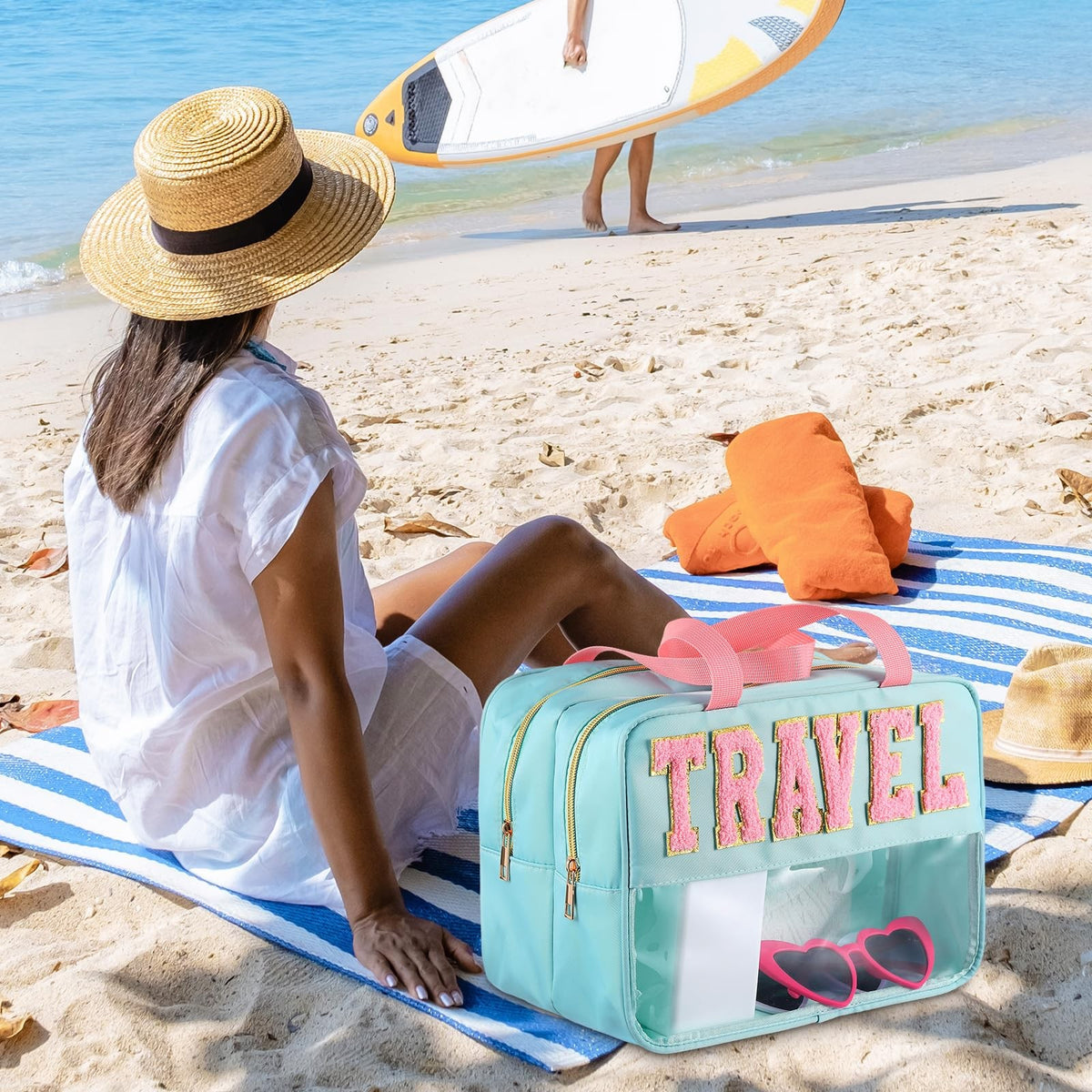 Large Waterproof Travel Cosmetic Bag with Handle and Clear PVC Design