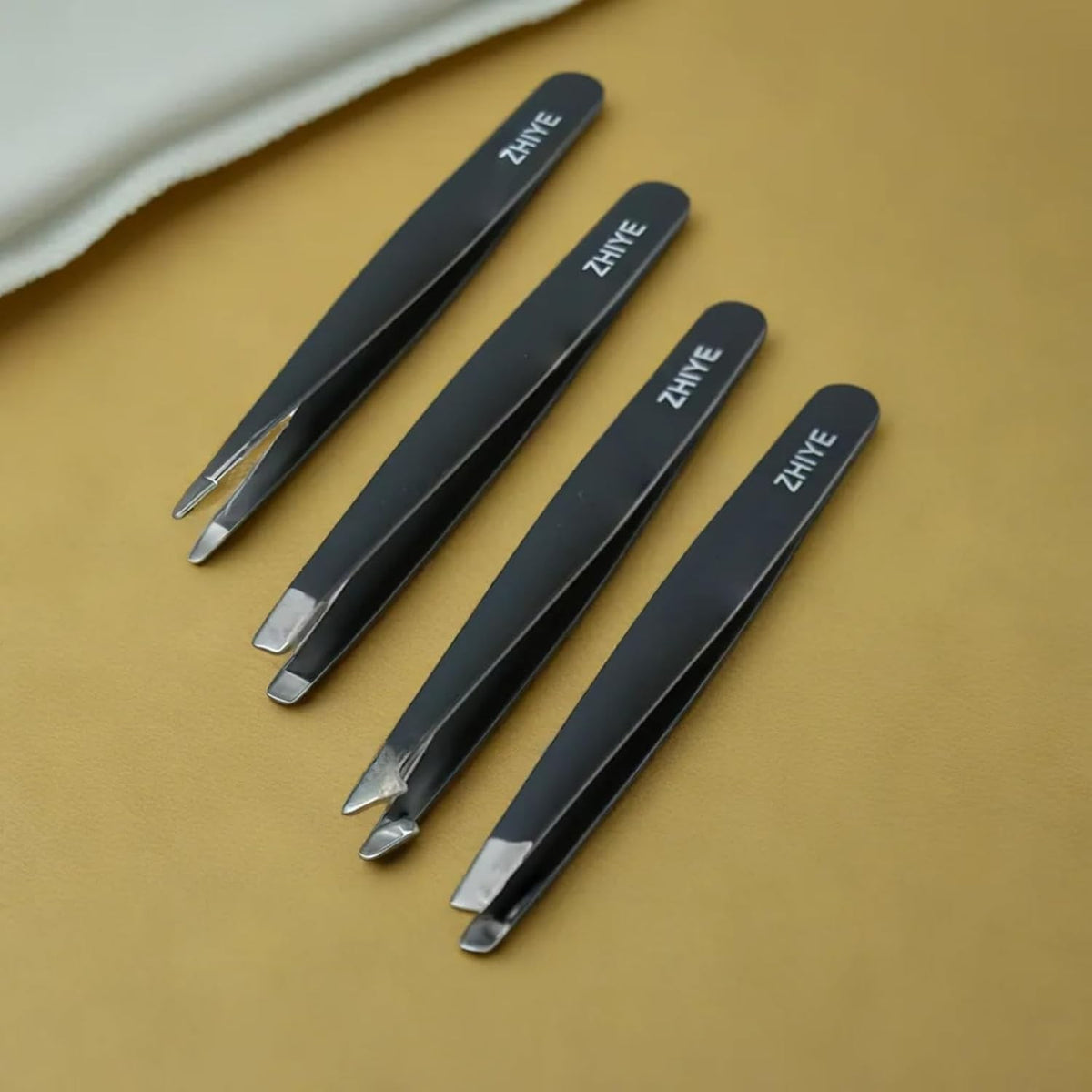 Professional Stainless Steel Eyebrow Tweezers Set - 4 Precision Pliers for Eyebrow Grooming & Ingrown Hair Removal
