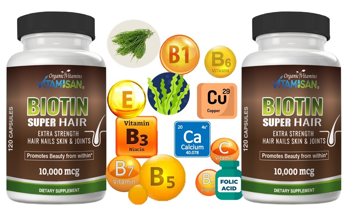 Biotin Hair Growth Vitamins - 240 Capsules for Women