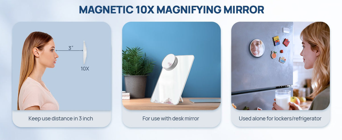 Desk Makeup Mirror with 10X Magnifier, Compact Travel Vanity Mirror 8x5 inches