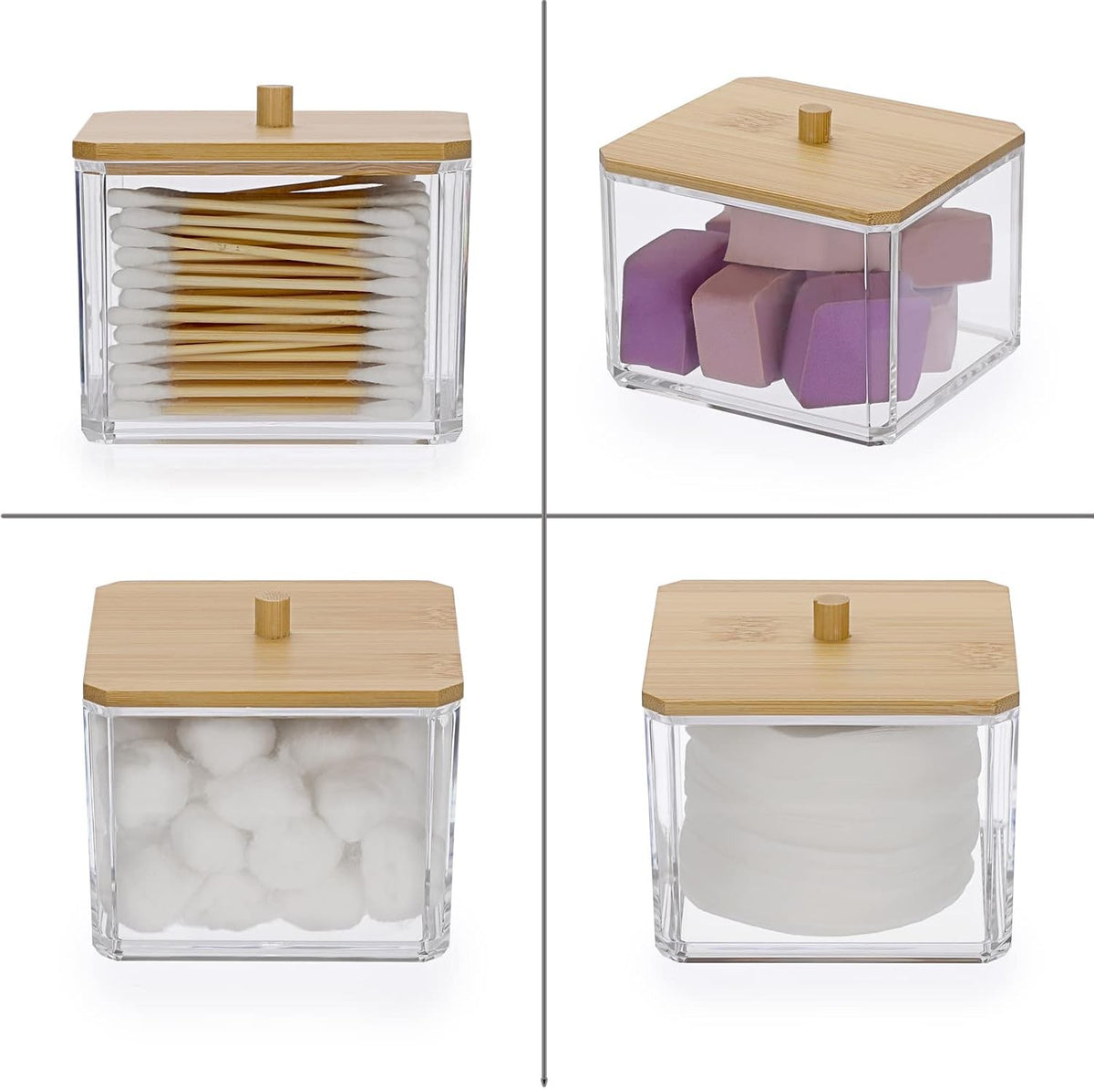 Acrylic Q-Tip Holder Dispenser with Lid - Clear Bathroom Organizer