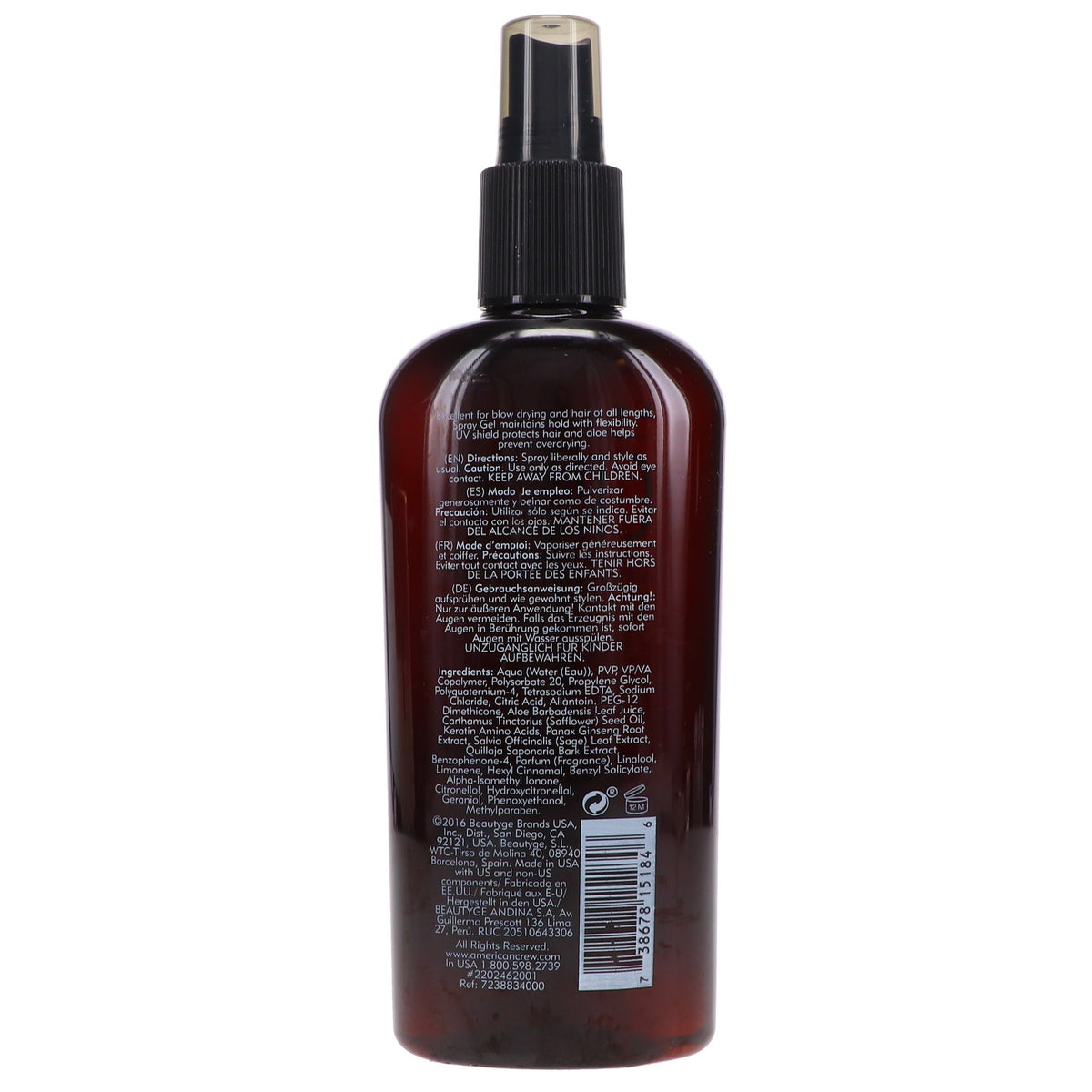 American Crew Medium Hold Hair Spray Gel 8.4 oz - Alcohol-Free, UV Protection, Natural Finish