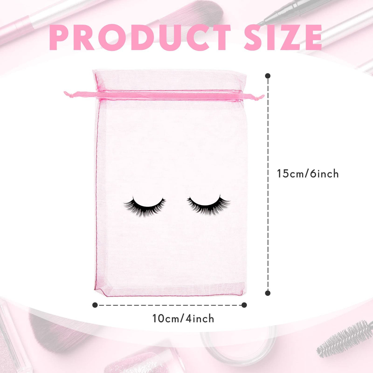 Eyelash Aftercare Bags 100 Pcs Cosmetic Drawstring Organza Pouches Pink & Black