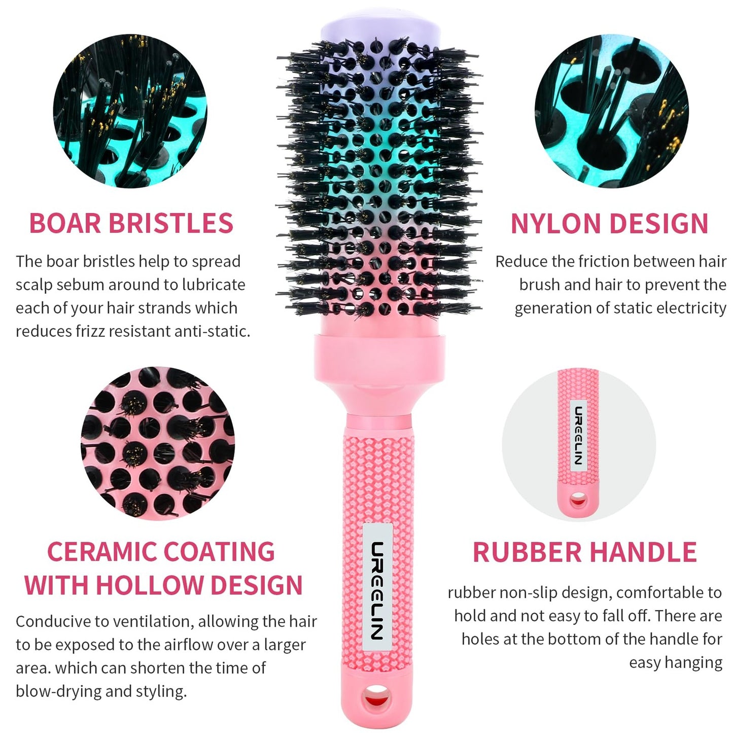 Round Hair Brush 43mm 1.7 Inch Ionic Ceramic Blowout Styling Tool