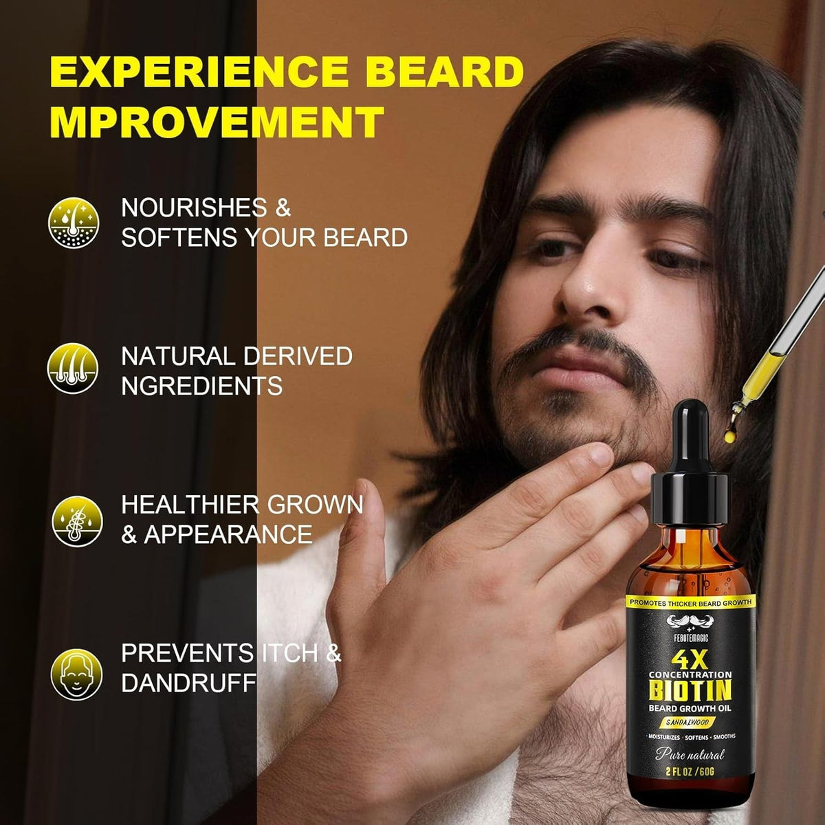 Beard Growth Oil with Biotin and Jojoba – Sandalwood Scent, 2 oz