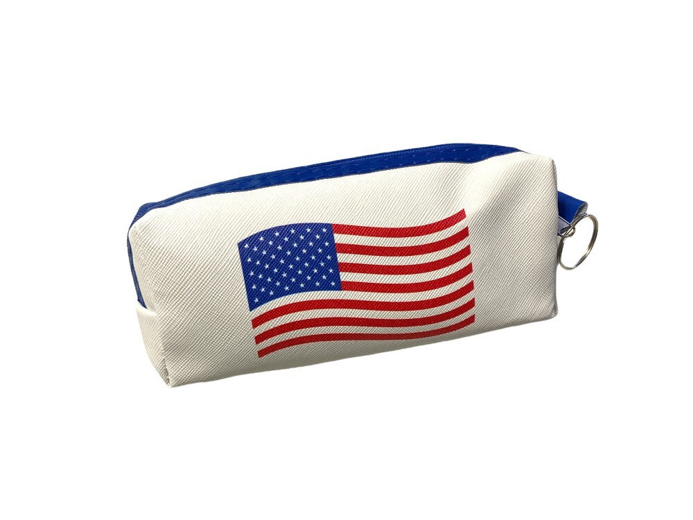 USA Flag Zipper Cosmetic Bag with Key Ring - Small Travel Organizer