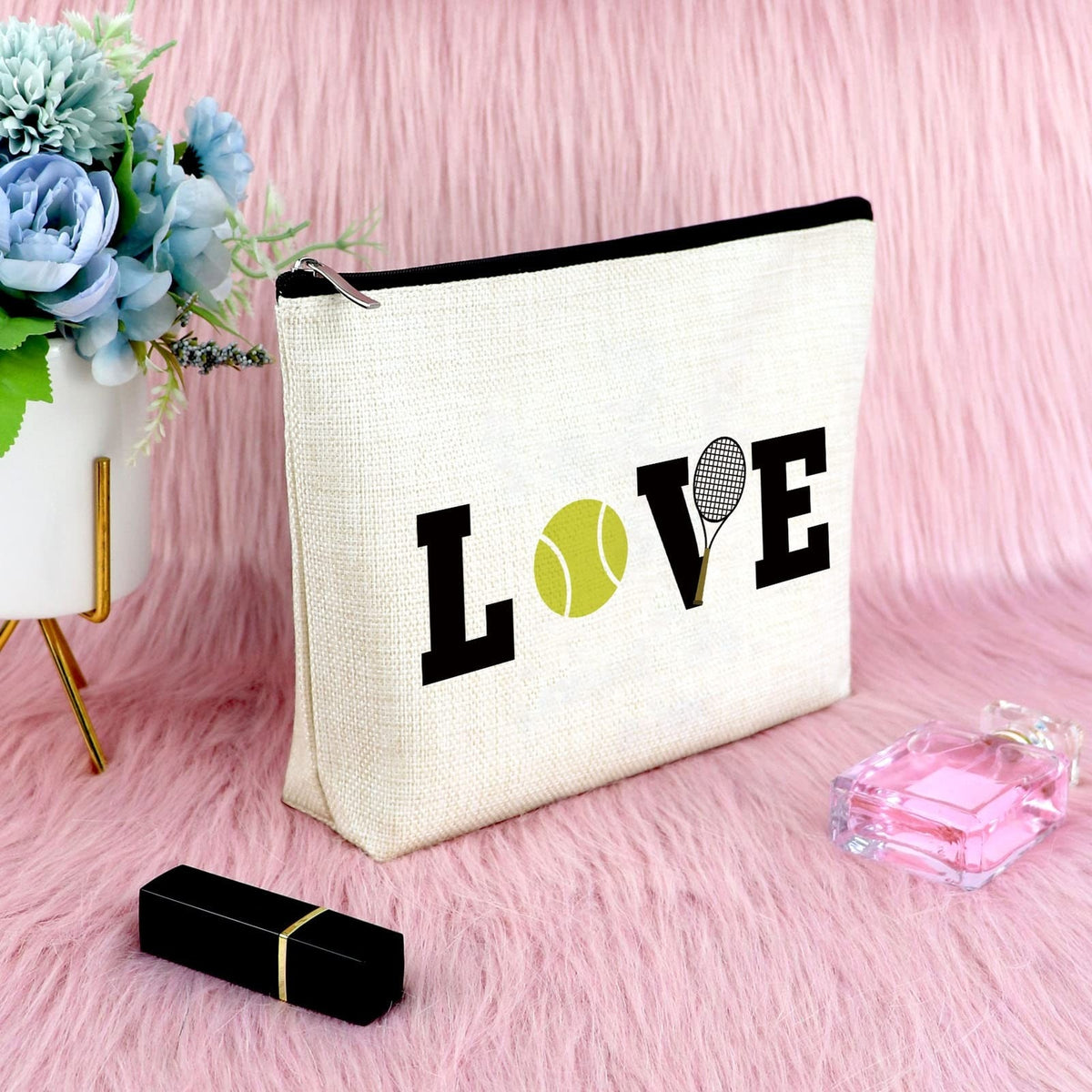 Tennis Inspirational Makeup Bag for Women - Travel Cosmetic Pouch Gift