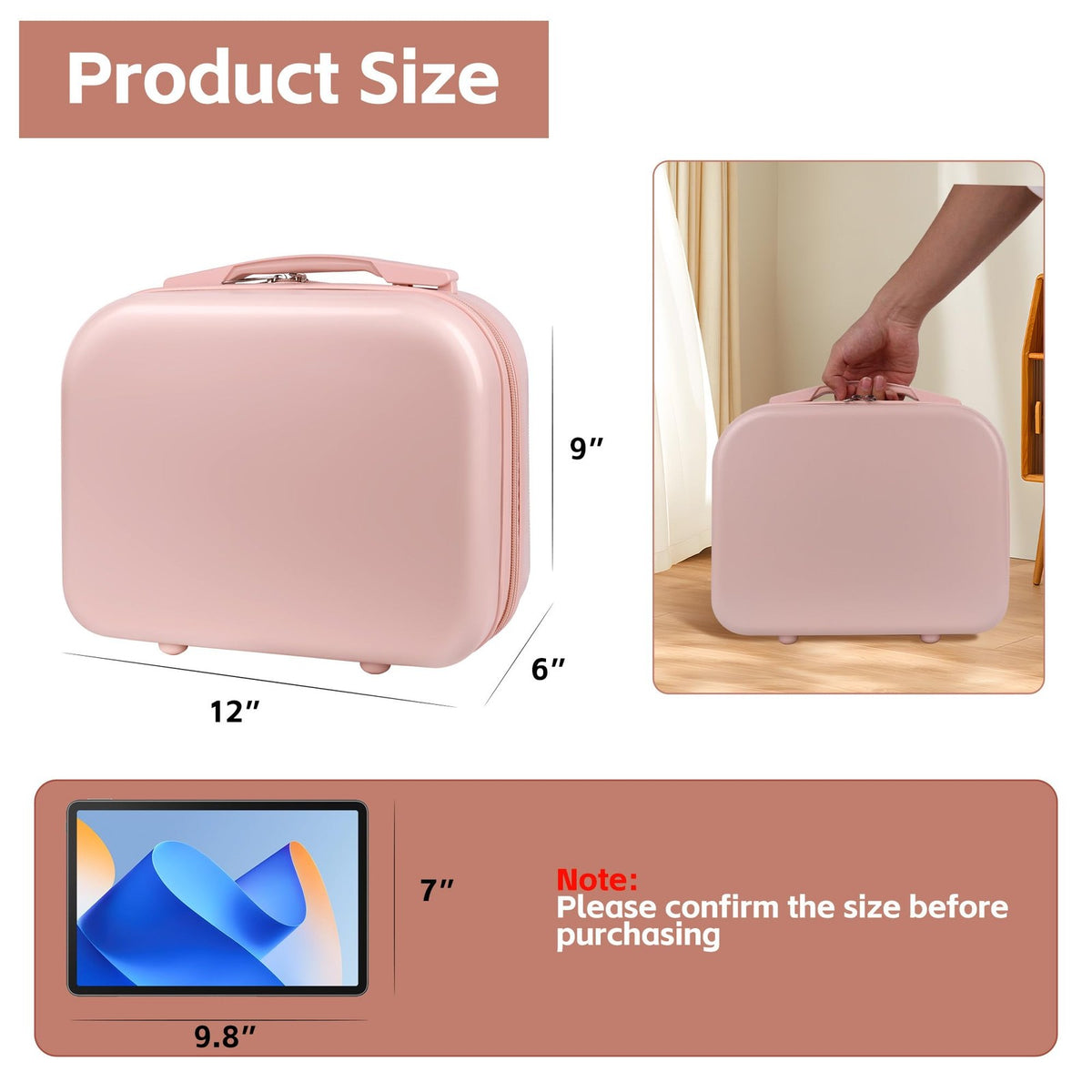 14 Inch Hard Shell Makeup Case Travel Toiletry Bag Carrying Luggage