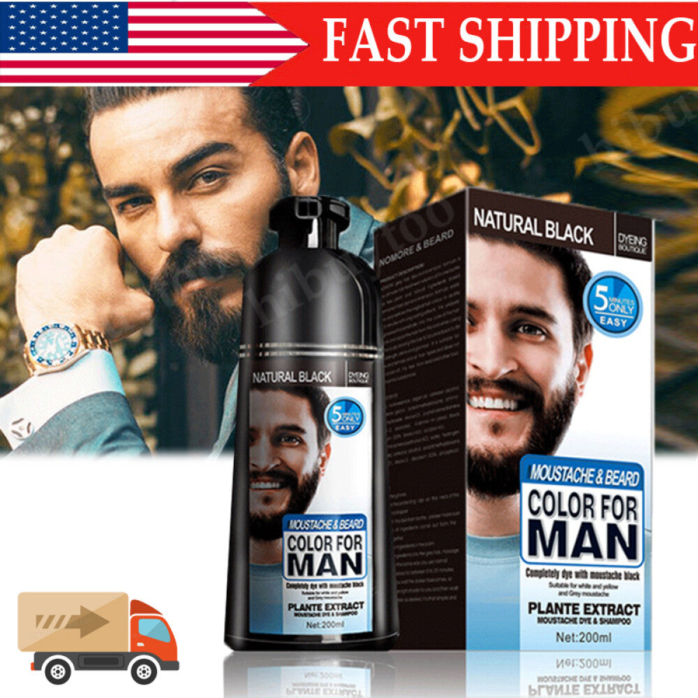 Black Beard Hair Dye Shampoo, 200ml – Permanent Coloring