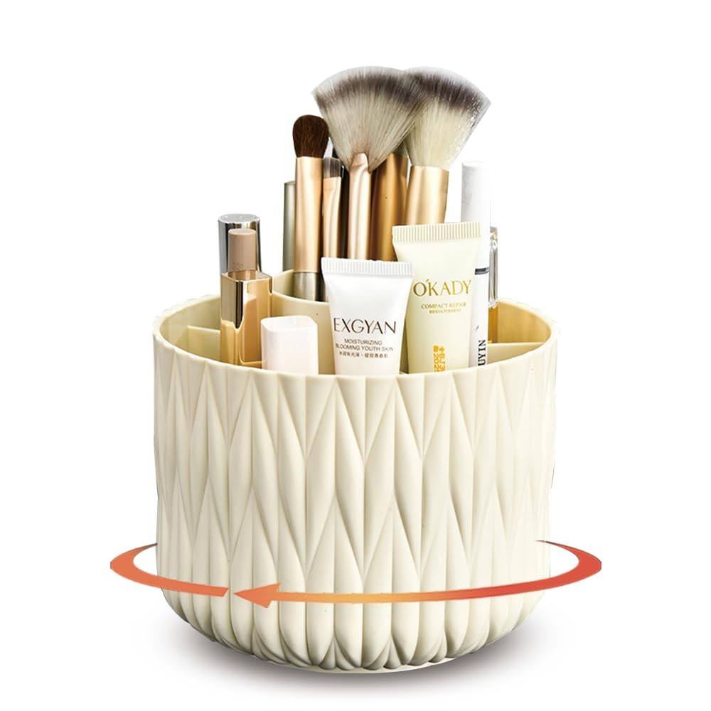 Rotating Makeup Brush Holder - 5 Slots, 360° Spinner Organizer for Vanity