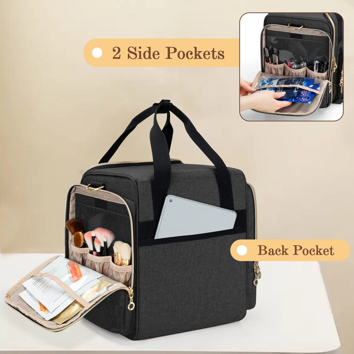 Large Travel Makeup Bag with Removable Cases and Multiple Storage Compartments