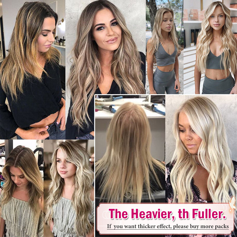 Natural Clip-In Hair Extensions with Balayage Color - Long & Thick One Piece
