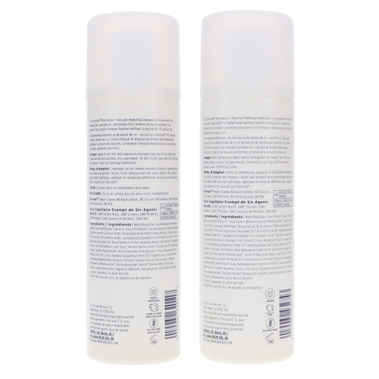 Hydrating Shampoo & Conditioner Set for Curly Hair - Rice Amino & Avocado 8 oz