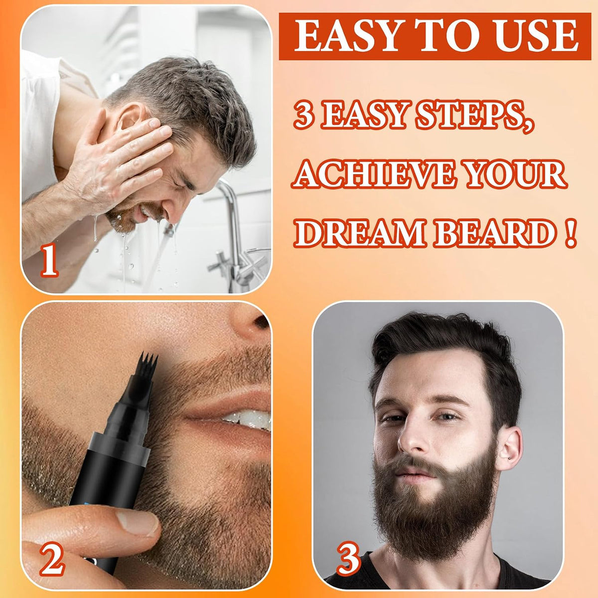Waterproof Beard Pencil Filler for Men - Natural Finish, Long Lasting & Precise Shaping