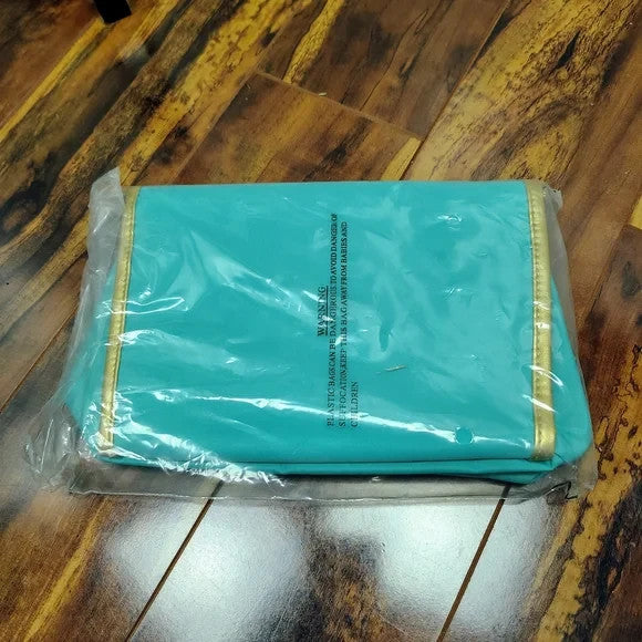 Teal Green Cosmetic Bag with Gold Trim and Snap Closure - Brush Holder