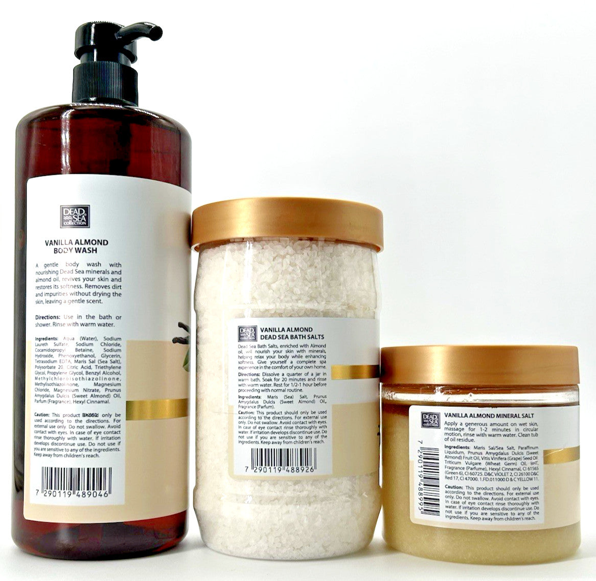 Dead Sea Vanilla Almond Body Wash (33.8 oz), Salts (34.2) Scrub