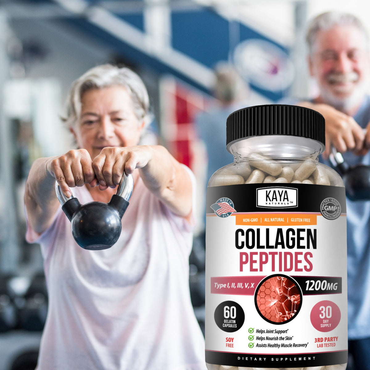 Collagen Peptides Capsules with Hyaluronic Acid - Types I, II, III, V, X 1200mg - 60 Capsules