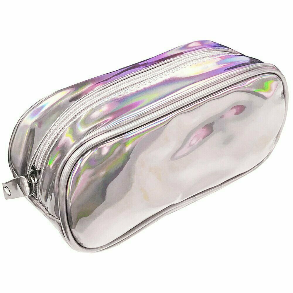 Holographic Pencil Case Pouch - Zippered Cosmetic Bag, 7.5 x 3 x 4 in