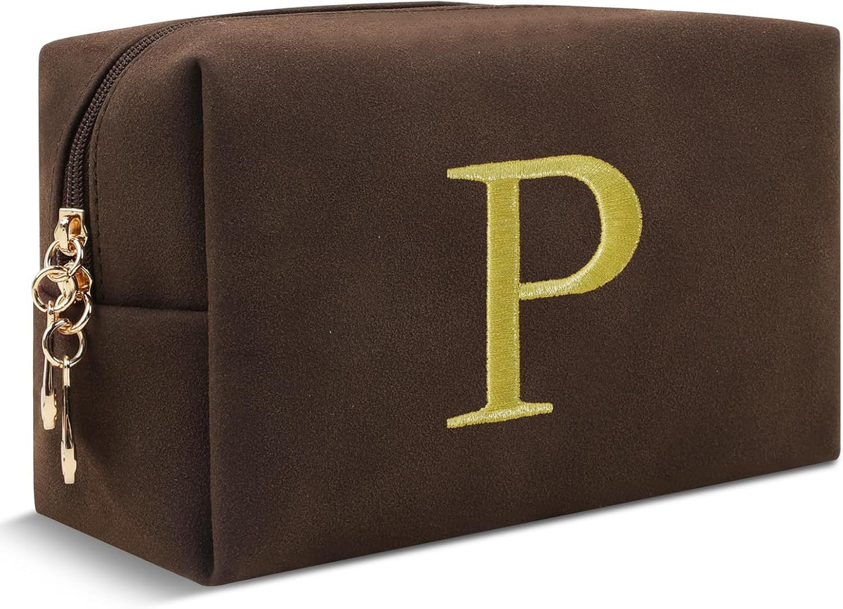 Personalized Initial Makeup Bag - Small Waterproof Cosmetic Travel Organizer