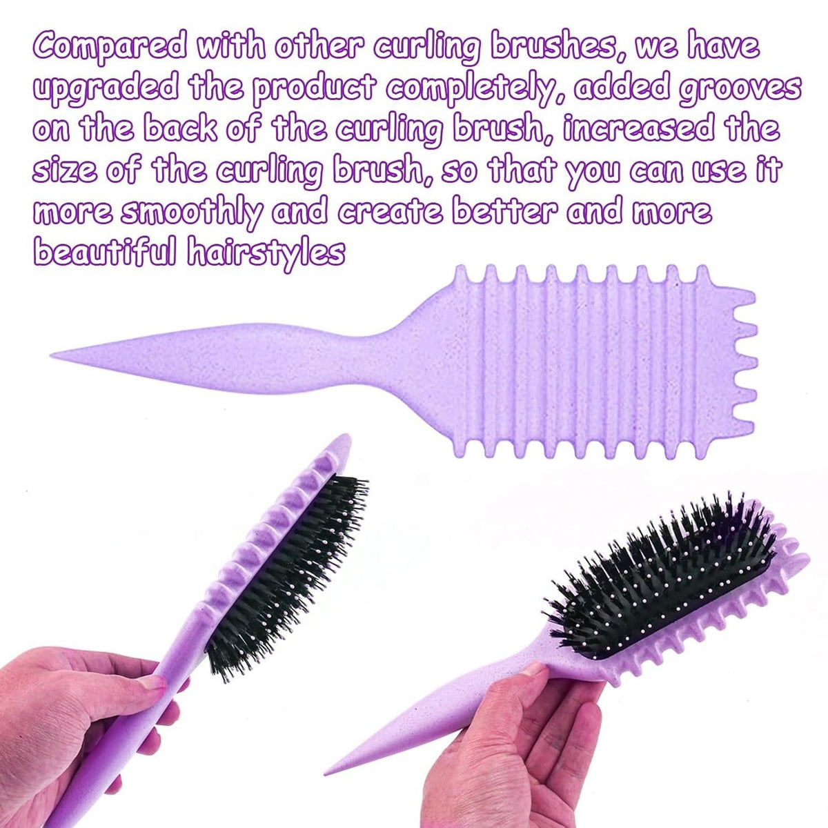 Ergonomic Curl Defining Hair Brush for All Hair Types - Gentle & Lightweight Purple