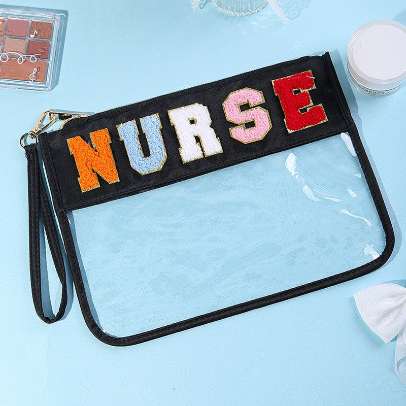 Sport Theme Clear Waterproof Wristlet Cosmetic Bag with Wrist Strap