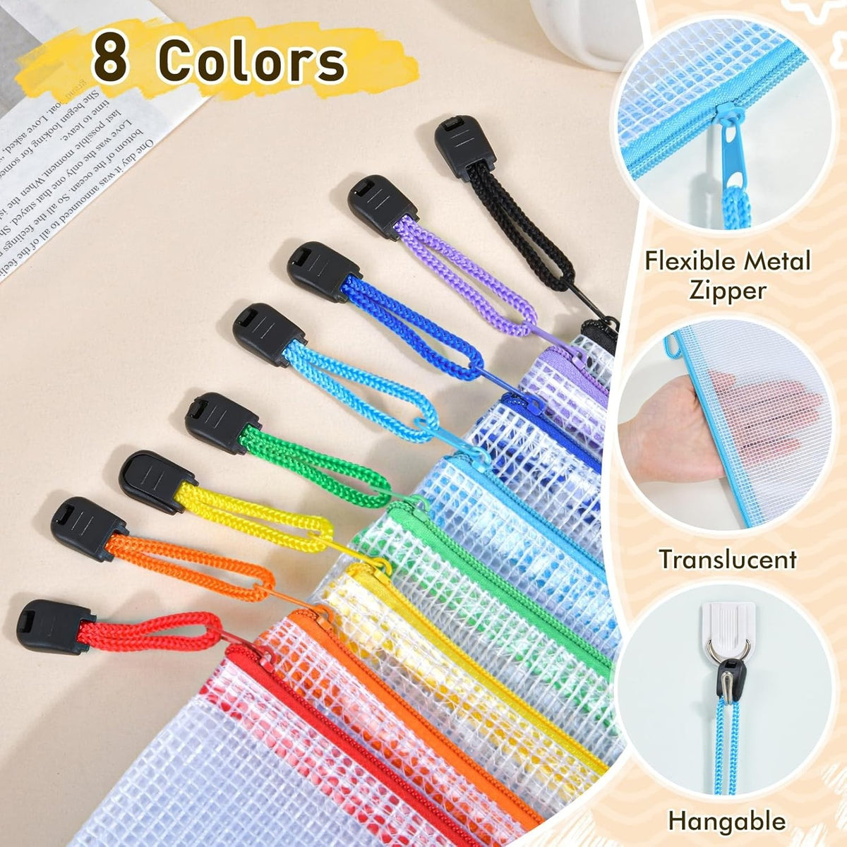 26pcs Mesh Zipper Pouch Bags Set - Waterproof Clear Storage Bags for Office Travel